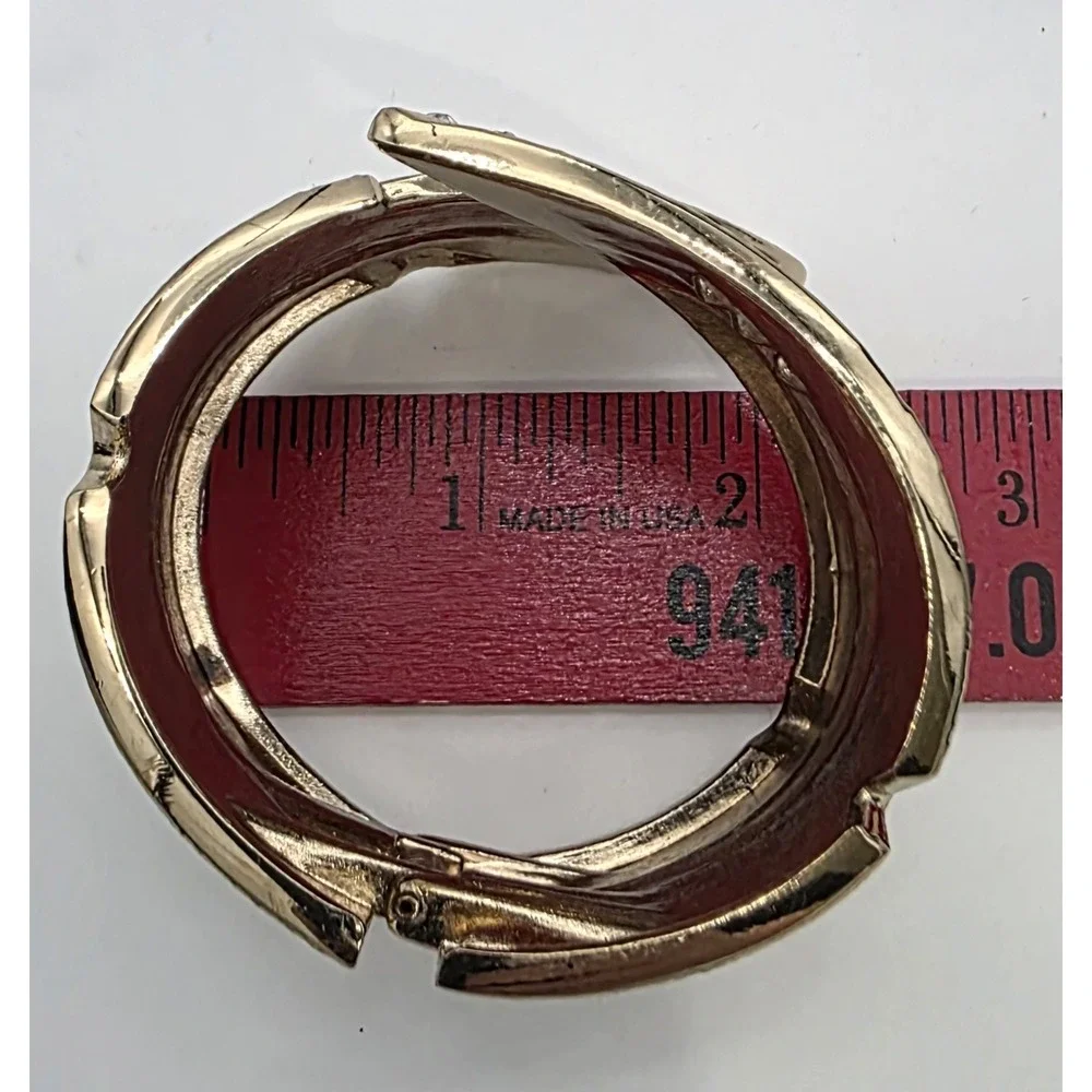Bracelet Bangled Hinged Goldtone Leaf w/Rhinestones 7.5in See Measurements  0122
